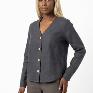 Imported Mango 100% Linen Gray Lightweight Top Women Size 4